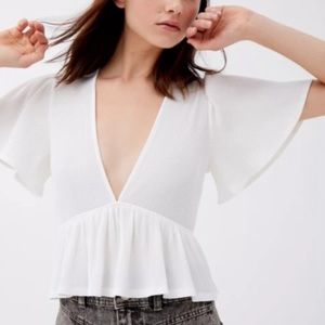 Urban outfitters white ribbed ruffle crop top